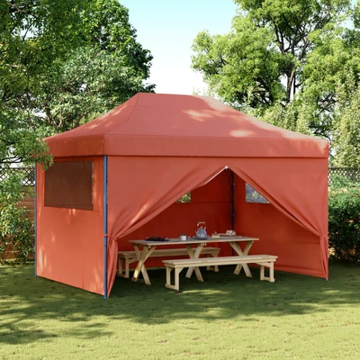 Pop-up парти шатра 4,1 x 2,8 м теракота — оксфорд с PVC — 4 стени — стомана