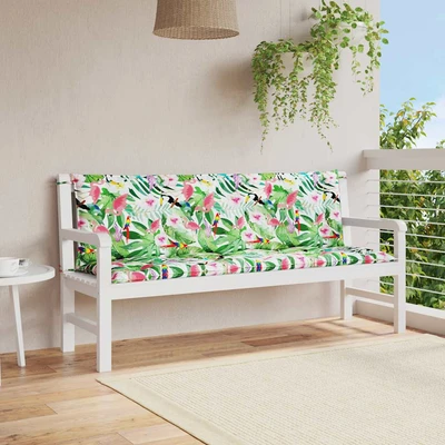 Възглавници за пейка 150x50x7 см шарени птици и цветя, комплект 2 бр