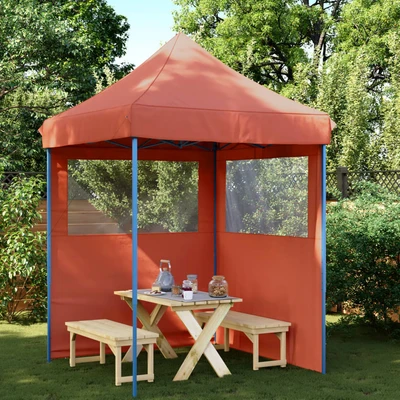 Pop-up парти шатра 2 x 2 м теракота — оксфорд с PVC — 2 стени — стомана