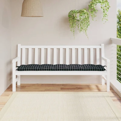 Възглавница за пейка 180x50x7 см — десен черно каре, оксфорд плат