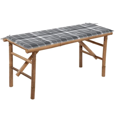 Сгъваема пейка 118x38x45 см кафява — бамбук — сиво каре (4 см)