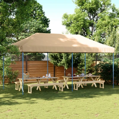 Pop-up парти шатра 5,8 x 2,9 м бежова — оксфорд с PVC — стоманена рамка