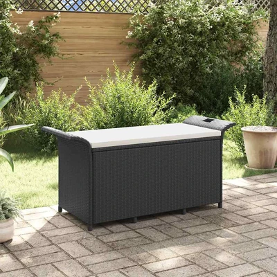 Пейка за съхранение 116×46×57 см черна — PE ратан — с PVC подплата