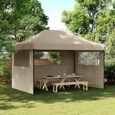 Pop-up парти шатра 4,1 x 2,8 м таупе — оксфорд с PVC — 3 стени — стомана