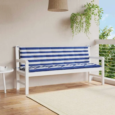 Възглавници за пейка 180x50x7 см, 2 бр — синьо-бяло райе — оксфорд плат