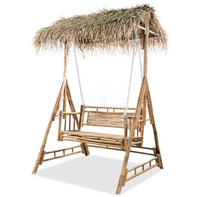 2-местна градинска люлка 135x99x202 см кафява — бамбук — с балдахин
