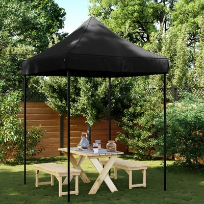 Pop-up парти шатра 2 x 2 м черна — оксфорд с PVC — стоманена рамка