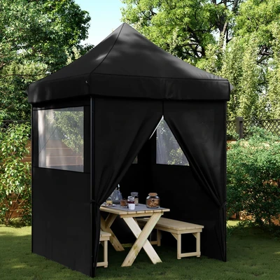 Pop-up парти шатра 2 x 2 м черна — оксфорд с PVC — 4 стени — стомана