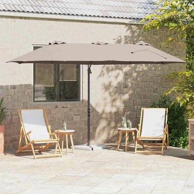 Плажен чадър 3.7 x 2 x 2.4 м таупе — полиестер — UV защита — алуминий