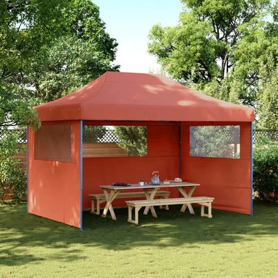 Pop-up парти шатра 4,1 x 2,8 м теракота — оксфорд с PVC — 3 стени — стомана