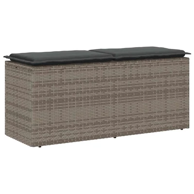 Градинска пейка 110 × 40 × 44 см сива — PE ратан с възглавница