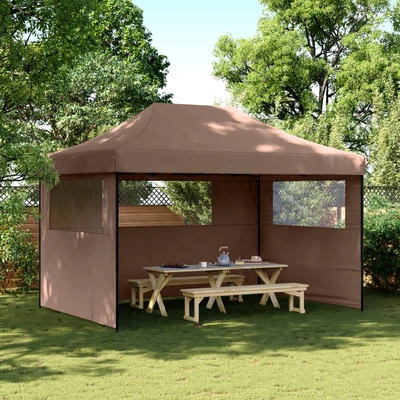Pop-up парти шатра 4,1 x 2,8 м кафява — оксфорд с PVC — 3 стени — стомана