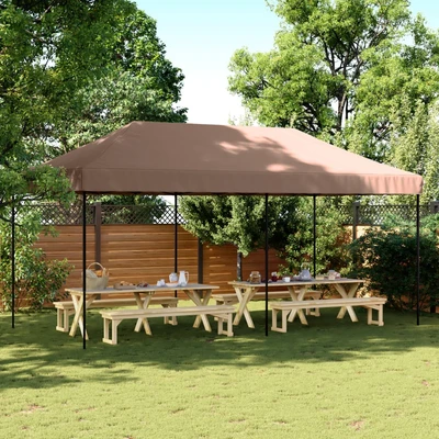Pop-up парти шатра 5,8 x 2,9 м кафява — оксфорд с PVC — стоманена рамка