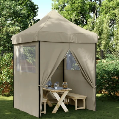 Pop-up парти шатра 2 x 2 м таупе — оксфорд с PVC — 4 стени — стомана