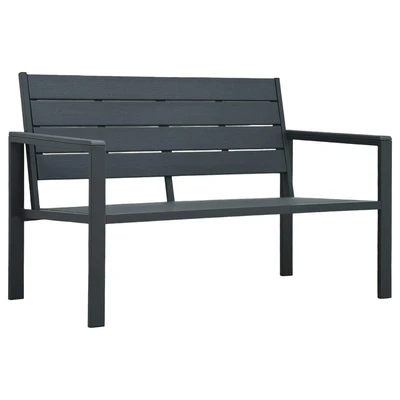 Градинска пейка 120 × 64 × 78 см сива — HDPE имитация дърво — стоманена рамка