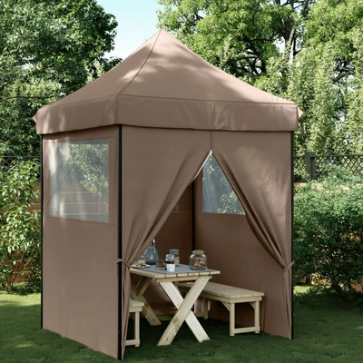 Pop-up парти шатра 2 x 2 м кафява — оксфорд с PVC — 4 стени — стомана