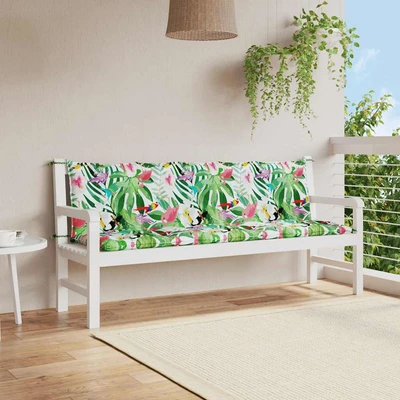 Възглавници за пейка 180x50x7 см, 2 бр — птици и цветя — оксфорд плат