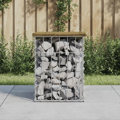Градинска пейка с габион 33×31×42 см — импрегниран бор — поцинкована стомана