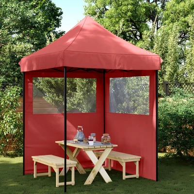 Pop-up парти шатра 2 x 2 м бордо — оксфорд с PVC — 2 стени — стомана