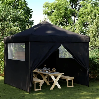 Pop-up парти шатра 2,9 x 2,9 м черна — оксфорд с PVC — 4 стени — стомана