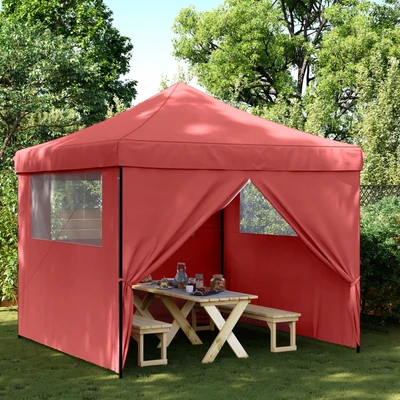 Pop-up парти шатра 2,9 x 2,9 м бордо — оксфорд с PVC — 4 стени — стомана