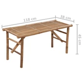 Сгъваема пейка 118x38x45 см кафява — бамбук — червено каре (3 см) - Thumbnail 8