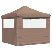 Pop-up парти шатра 2,9 x 2,9 м кафява — оксфорд с PVC — 2 стени — стомана - Thumbnail 5