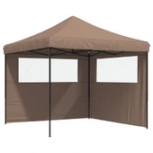 Pop-up парти шатра 2,9 x 2,9 м кафява — оксфорд с PVC — 2 стени — стомана - Thumbnail 2