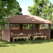 Pop-up парти шатра 5,8 x 2,9 м кафява — оксфорд с PVC — 3 стени — стомана - Thumbnail 1