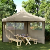 Pop-up парти шатра 2,9 x 2,9 м таупе — оксфорд с PVC — 2 стени — стомана - Thumbnail 1