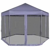 Шестоъгълна pop-up шатра 3,6 м тъмносиня — полиестер с PA — 6 мрежести стени - Thumbnail 2