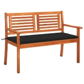2-местна градинска пейка 120 × 60 × 89 см — евкалипт масив — черна възглавница - Thumbnail 1