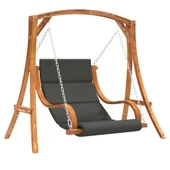 Дървен стол-люлка 176,5×101×169,5 см антрацит — смърч с тиков финиш — с възглавница - Thumbnail 2