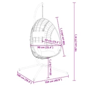 Висящ стол яйце 104 x 100 x 197 см антрацит — ратан — с възглавница - Thumbnail 8