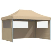 Pop-up парти шатра 4,4 x 2,9 м бежова — оксфорд с PVC — 3 стени — стомана - Thumbnail 2