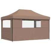 Pop-up парти шатра 4,4 x 2,9 м кафява — оксфорд с PVC — 3 стени — стомана - Thumbnail 5