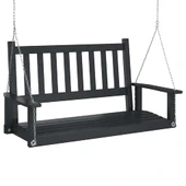 Градинска люлееща пейка 115×65×63 см черна — чам масив — с метални вериги - Thumbnail 2