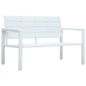 Градинска пейка 120 × 64 × 78 см бяла — HDPE имитация дърво — стоманена рамка - Thumbnail 1