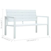 Градинска пейка 120 × 64 × 78 см бяла — HDPE имитация дърво — стоманена рамка - Thumbnail 6
