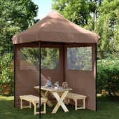 Pop-up парти шатра 2 x 2 м кафява — оксфорд с PVC — 2 стени — стомана - Thumbnail 1