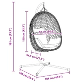 Висящ стол яйце 104 x 100 x 191 см антрацит — полиратан — с възглавница - Thumbnail 9