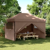 Pop-up парти шатра 4,1 x 2,8 м кафява — оксфорд с PVC — 4 стени — стомана - Thumbnail 1