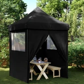 Pop-up парти шатра 2 x 2 м черна — оксфорд с PVC — 4 стени — стомана - Thumbnail 1