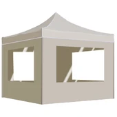 Парти шатра 3 x 3 м кремава — оксфорд плат с PVC — със стени — алуминий - Thumbnail 1