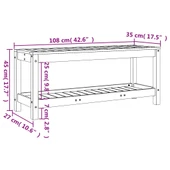 Градинска пейка 108×35×45 см бяла — борово дърво — с рафт - Thumbnail 9
