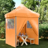 Pop-up парти шатра 2 x 2 м оранжева — оксфорд с PVC — 4 стени — стомана - Thumbnail 1