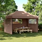 Pop-up парти шатра 4,1 x 2,8 м кафява — оксфорд с PVC — 3 стени — стомана - Thumbnail 1