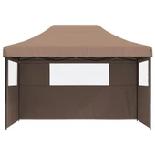 Pop-up парти шатра 4,1 x 2,8 м кафява — оксфорд с PVC — 3 стени — стомана - Thumbnail 3