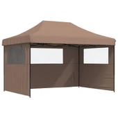 Pop-up парти шатра 4,1 x 2,8 м кафява — оксфорд с PVC — 3 стени — стомана - Thumbnail 2