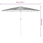 Градински чадър 2.68 x 2.68 x 2.26 м син — слама — с манивела — стоманен прът - Thumbnail 11